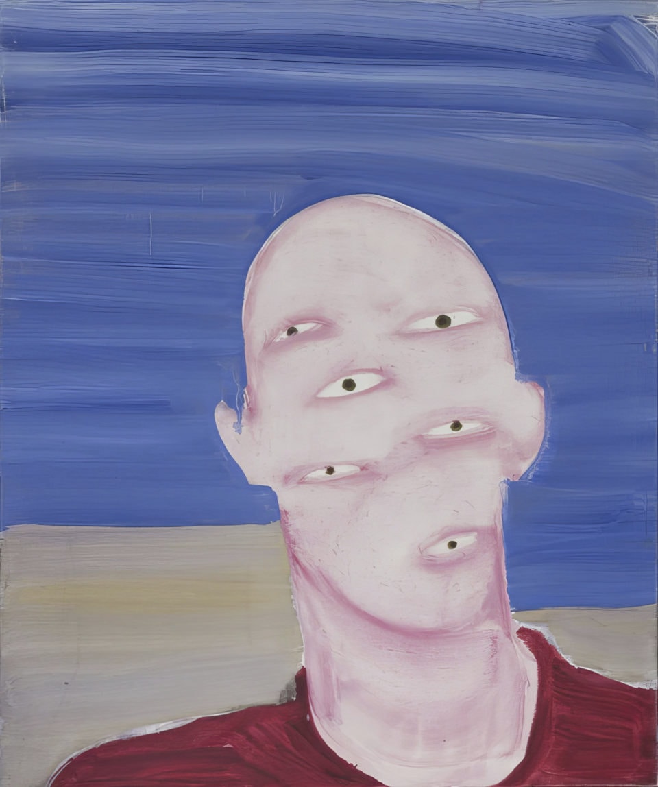 Autoportrait de mon ombre pull rouge 2005 huile sur toile oil on canvas 55x46cm