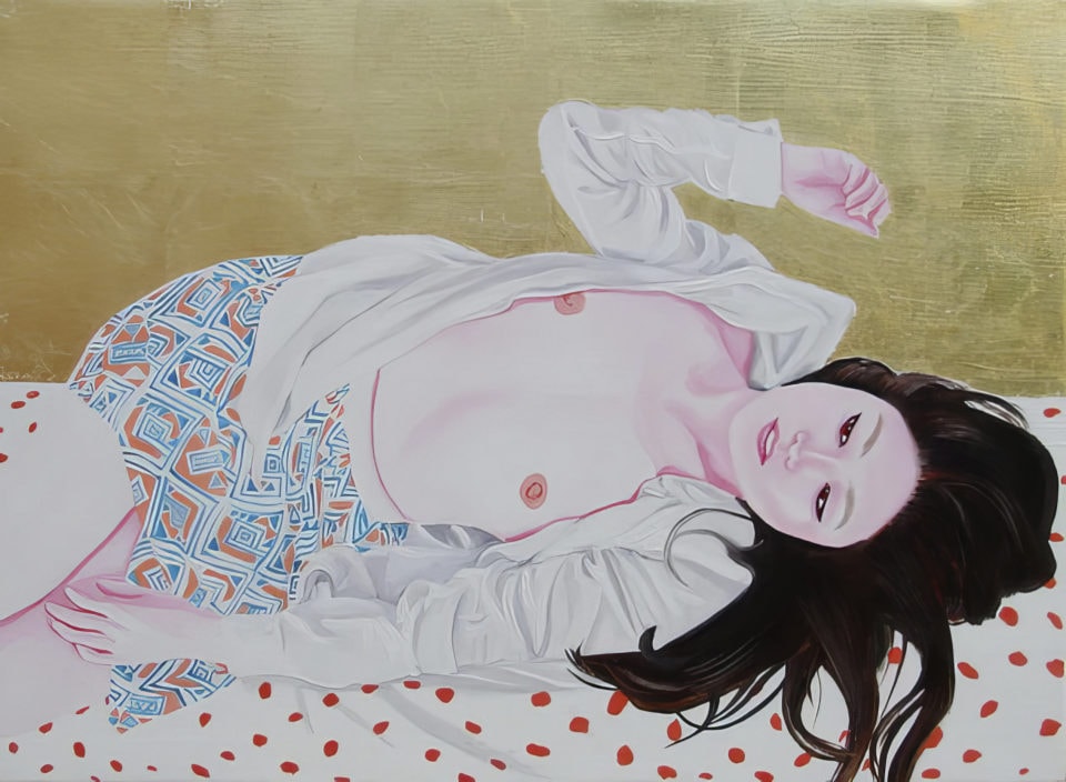 Eunji huile et feuille dor sur toile oil and gold leaf on canvas 335x445 cm