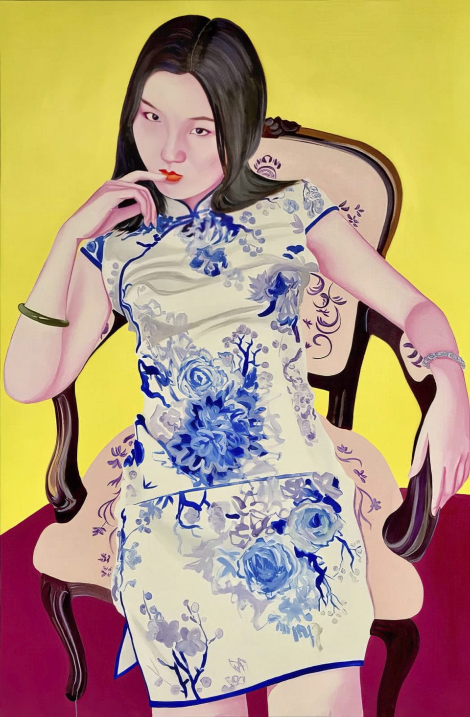 Gloria fond jaune huile sur toile oil on canvas 195x130 cm