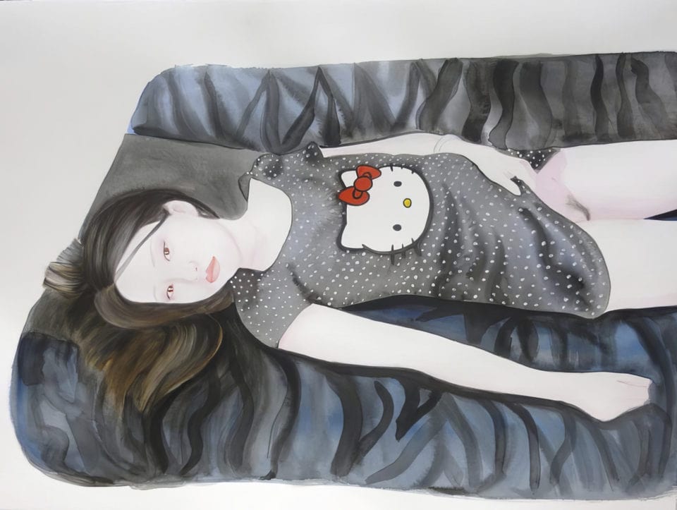 Hello Kitty aquarelle et gouache sur papier watercolor and gouache on paper 56x77 cm