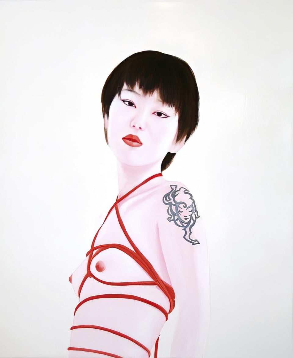 Juning with red rope huile sur toile oil on canvas 55x46 cm