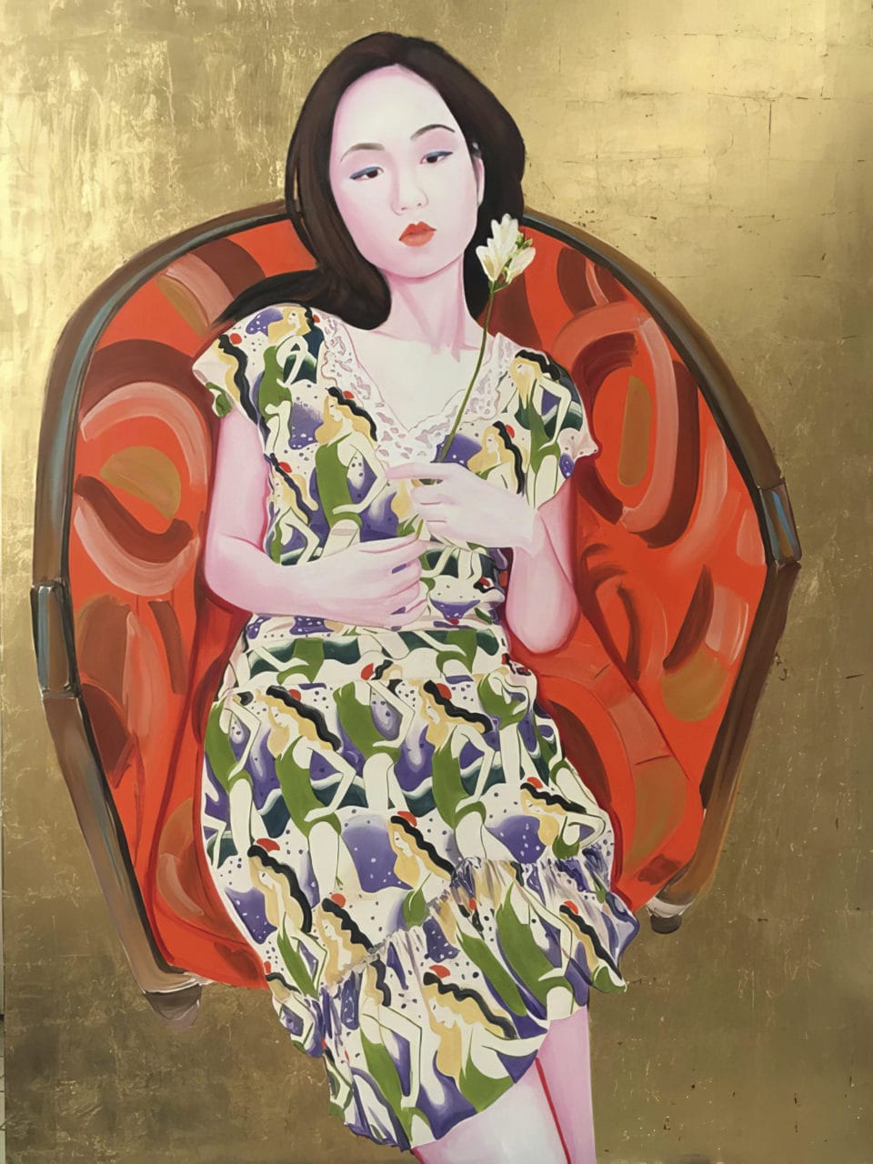 Laetitia huile et feuille dor sur toile oil and gold leaf on canvas 130x97 cm