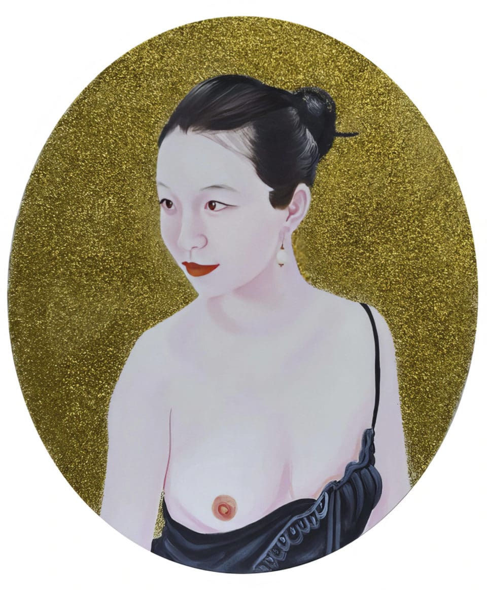 Ziqiao huile et paillettes sur toile oil and glitter on canvas 56x45 cm
